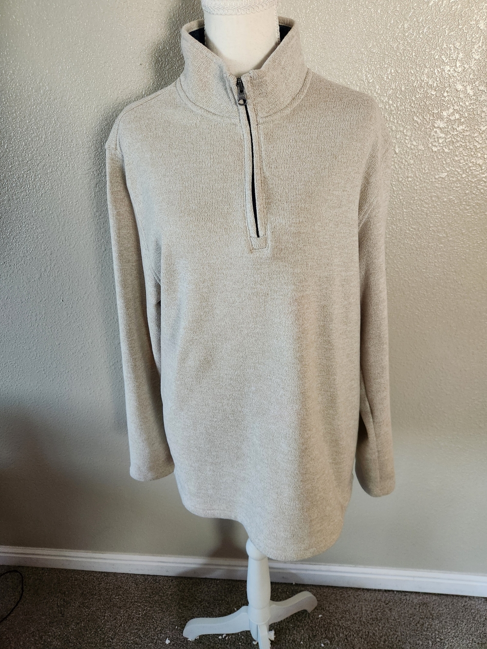 Izod Men's Quarter-Zip Mock Neck Sweater - Light Beige